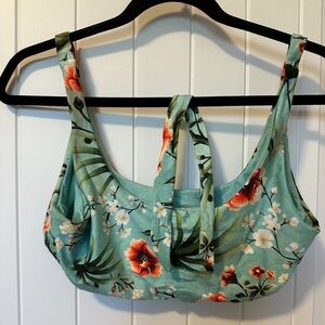 Agua Bendita Floral Bikini Top - Aqua and Red